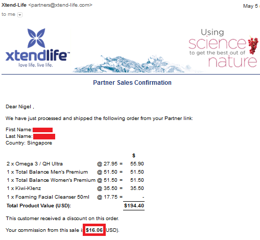 20170505 online business income and payment received proof xtend life