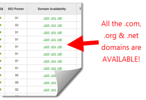 jaaxy shows the types of domains available