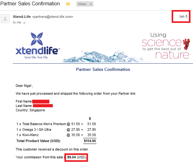 online business income and payment received proof xtend life