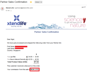 online business income and payment received proof xtend life